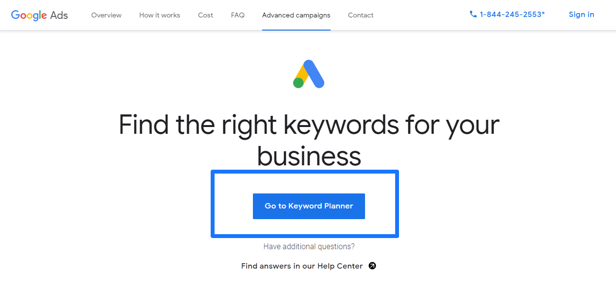 انتقل إلى أداة Keyword Planner