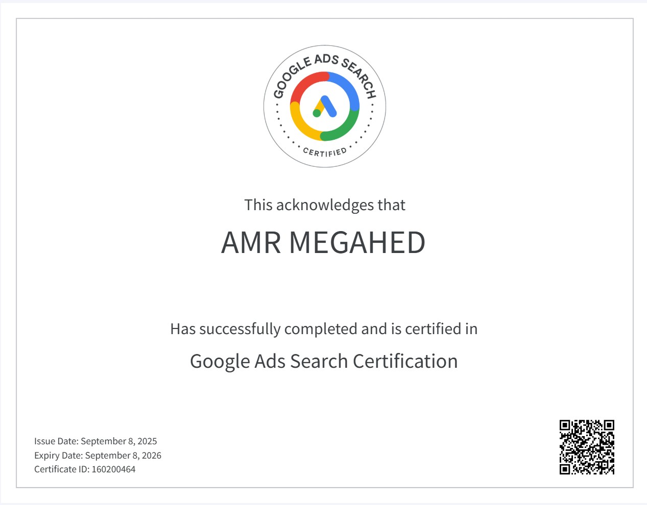 Google Ads Search Certification Amr Megahed